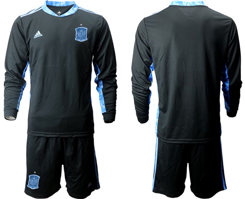 Men 2021 World Cup National Spain black long sleeve goalkeeper Soccer Jerseys